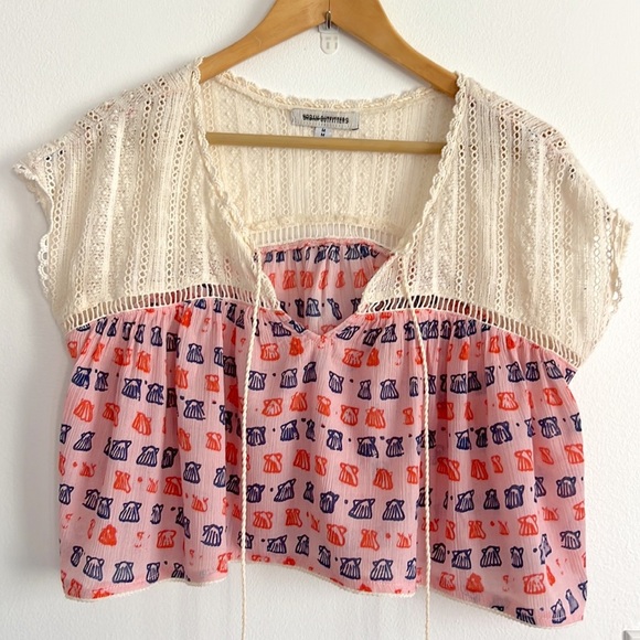 Urban Outfitters Kimchi Blue Gia Babydoll Blouse with Seashell Pattern NWOT - Picture 9 of 16